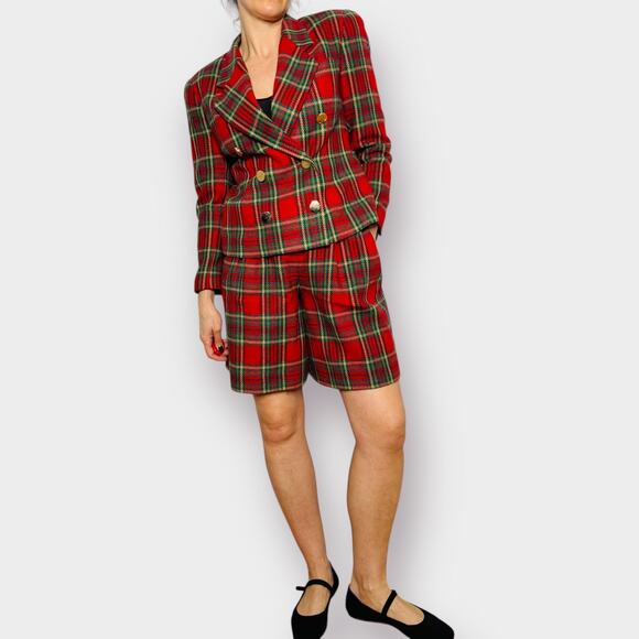 90s Amanda Smith Petites Plaid Shorts‎ Suit - Picture 1 of 10